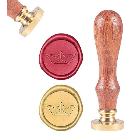 CRASPIRE Paper Boat Wax Seal Stamp, Wax Sealing Stamps Vintage Wax Seal Stamp Fancy Retro Wood Stamp Removable Brass Seal Wood Handle for Wedding Invitations Embellishment Bottle Decoration Gift Card