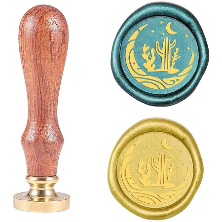PandaHall Elite Cactus Moon Sealing Wax Stamps, Plant Stamp Wax Seal 25mm Removable Brass Heads for Wedding Party Invitations, Wine Packages, Gift Wrapping