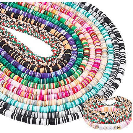 PandaHall Elite 12 Strands Clay Heishi Beads, 8mm Flat Round Beads Polymer Clay Colorful Beads for Bracelet Necklace Jewelry Making, About 4000pcs