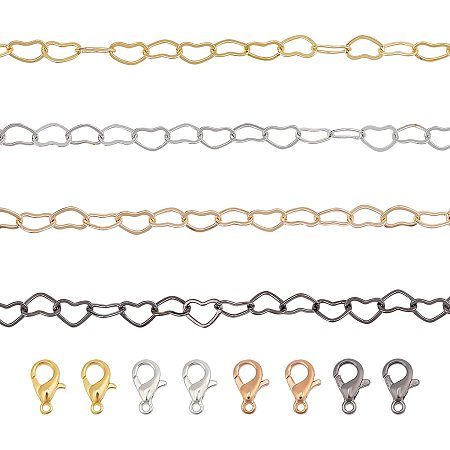 CHGCRAFT 4Colors Brass Heart Link Chains Soldered Brass Cable Chains for Bracelet Necklace Jewelry Making