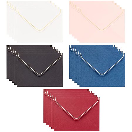 CRASPIRE 50 Pieces for You Envelopes, 5 Colours Rectangle Envelopes with Golden Edge for Valentine's Day, Wedding, Birthday Party Invitation Gift Card Cover