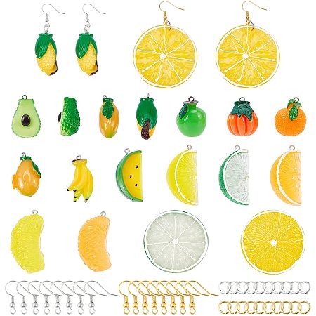 NBEADS 32 Pcs Cute Fruit Pendant Charms, Fruit Earring Making Kits, Includes 10 Styles Fruit Beads, 64 Pcs Earring Hooks and 64 Pcs Jump Rings for Earring Making