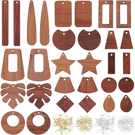OLYCRAFT 190Pcs Resin Wooden Earring Pendants Natural Wood Resin Charms Resin Walnut Wood Jewelry Findings for Necklace and Earring Making - 15 Styles