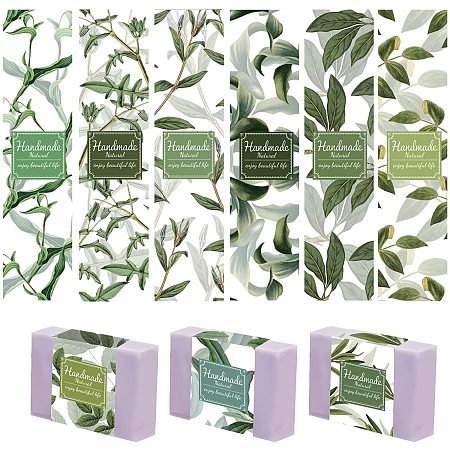 PandaHall Elite 9 Styles Leaf Wrap Paper Tape for Homemade Soap, 90pcs Plant Leaves Soap Wrapper Vertical Soap Paper Tag Soap Sleeves Covers Lables for Soap Bar Packaging, 8.2 Inch / 21cm Long