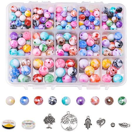 Arricraft Beads Jewelry Making Kit, 3 Size Acrylic Beads, 20pcs Spacer Beads and 40pcs Tibetan Charms with 2 Roll Crystal String for Necklace Bracelets Making