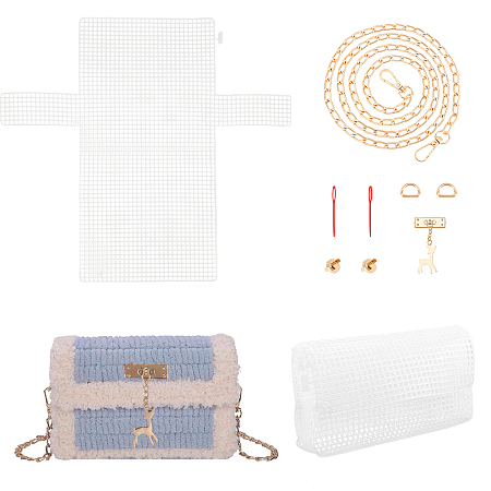 WADORN DIY Crochet Bag Making Kits, Including Plastic Mesh Canvas Sheets, Needles, Alloy Clasp and Crossbody Chain, Light Gold