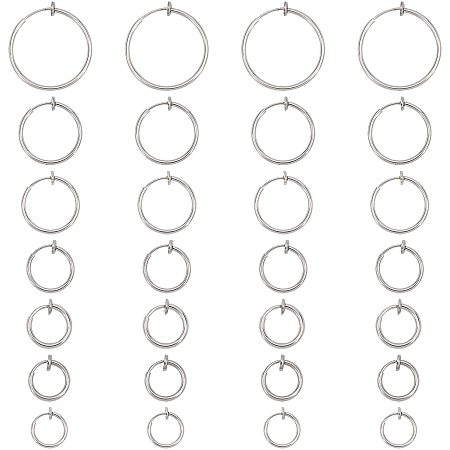 UNICRAFTALE 28Pcs 7 Sizes Retractable Clip-on Hoop Earrings Earrings Non-Pierced Earrings with Spring Findings for Men and Women Fake Earrings Nose Ring Lip Ear Clip Body Jewelry