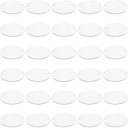 BENECREAT 30 Pack Oval Aluminum Blank Tags with 2 Holes, Pet Dog Blank Tags, Sliver Engraving Blanks for Necklace Bracelet Jewelry DIY Decorative Craft