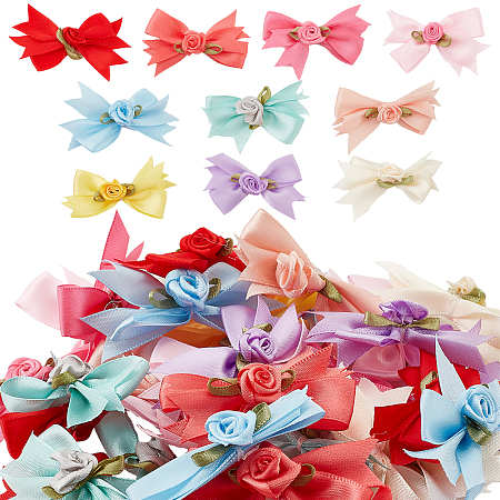GORGECRAFT 40Pcs 10 Colors Satin Ribbon Bows 6x4x1cm Rose Bowknot Cloth Appliques DIY Sewing Embellishment for Wedding Hair Clip Bag Gift Box Cake Decoration Accessories