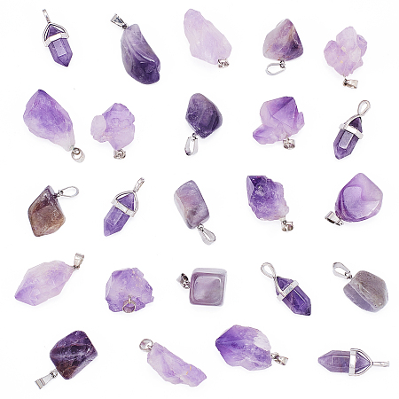 NBEADS 26 Pcs Natural Amethyst Pendants, Raw Amethyst Crystal Stone Charms Tumbled Healing Crystal Chakra Reiki Gemstone Bead Charms for Necklace Earrings Bracelet Jewelry Making