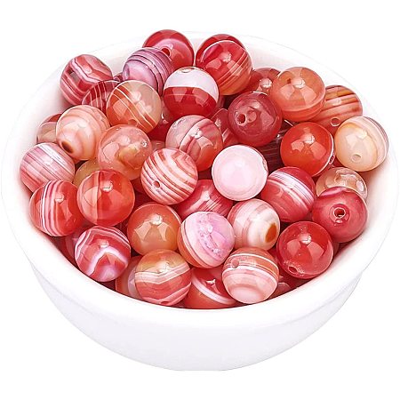 Arricraft About 96 Pcs Natural Stone Beads 8mm, Natural Striped Agate Round Beads, Gemstone Loose Beads for Bracelet Necklace Jewelry Making, Light Coral