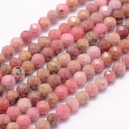 Honeyhandy Natural Rhodonite Beads Strands, Faceted, Round, 3mm, Hole: 0.5~0.6mm, about 144~151pcs/strand, 15.3~15.7 inch(39~40cm)