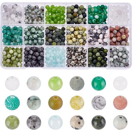 AHANDMAKER 900Pcs 18 Style Natural Mixed Gemstone Beads, DIY Stone Beads Kit, Gemstone Round Loose Beads for Necklace, Jewelry, DIY Friendship Bracelet Making