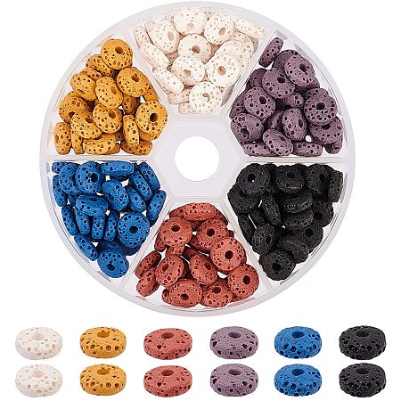 NBEADS 180 Pcs Lava Beads,6 Colors Lava Stone Loose Beads Lava Rock Beads Volcanic Gemstone for DIY Handmade Jewelry Making