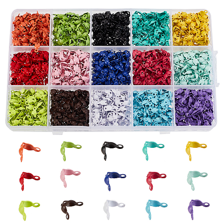 BENECREAT 1500Pcs 15 Colors Iron Bead Tips, Calotte Ends, Clamshell Knot Cover, Mixed Color, 7.5x4mm, Hole: 1mm, Inner Diameter: 3mm, 100pcs/color