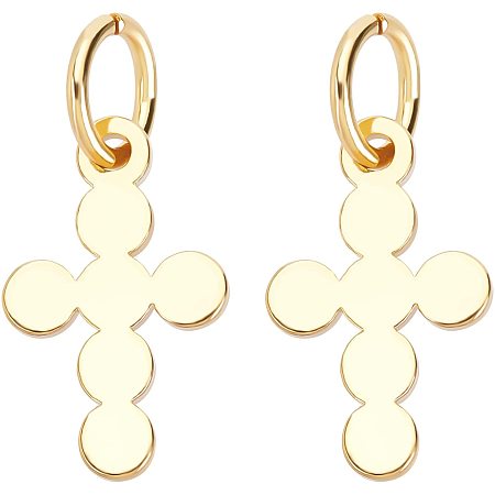 BENECREAT 20Pcs Real 18K Gold Plated Brass Cross Charms with Jump Rings Long-Lasting Pendants for DIY Necklace Bracelet making