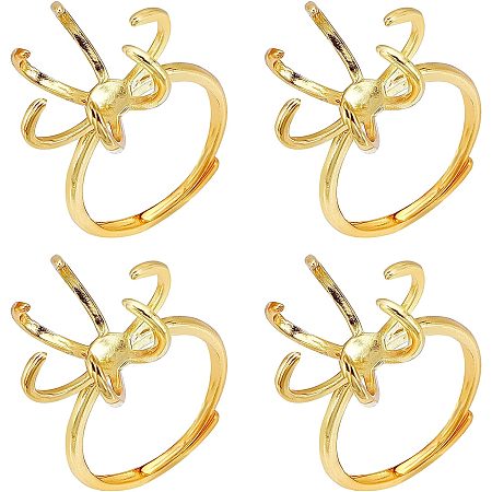 NBEADS 4 Pcs Claw Ring Blank, Adjustable Brass Ring Bases 18mm Finger Ring Components Real 18K Gold Plated Claw Ring Base for DIY Ring Jewelry Making