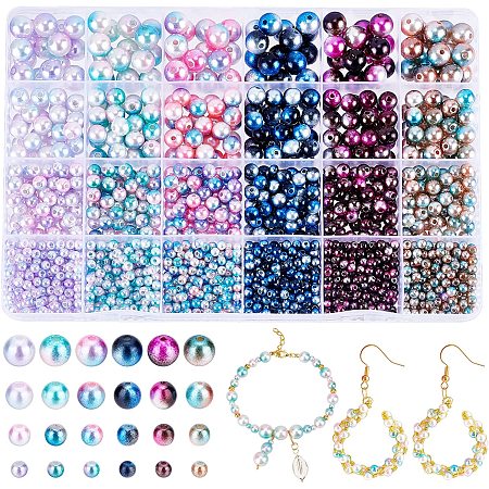 PandaHall Elite 2010pcs Rainbow Imitation Pearl Beads, Gradient Mermaid Pearl Beads 4/6/8/10mm ABS Plastic Faux Pearls for DIY Jewelry Making Earring Necklaces Bracelets Halloween Costume (6 Colors)