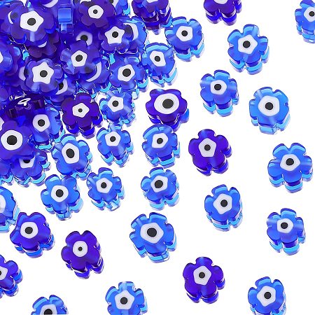 NBEADS 100 Pcs Flower Shaped Evil Eye Beads Flat, 6×8mm Handmade Lampwork Beads Spacer Evil Eye Charms Turkish Loose Beads for Bracelet Earring Necklace DIY Jewelry Making, Blue