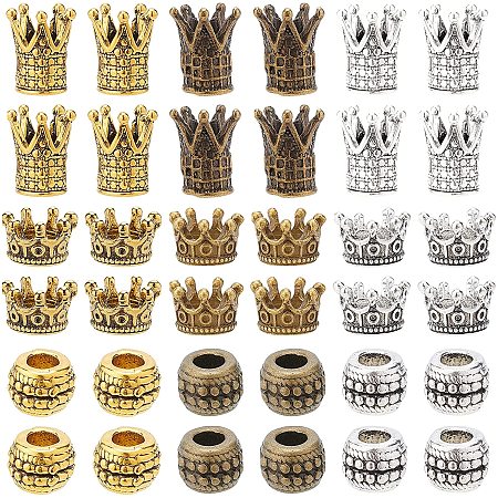 Pandahall Elite 60pcs 3 Colors Crown Beads King Crown Charms Large Hole Spacer Beads Bracelet Connector Beads for DIY Jewelry Crafts Making Hole: 1.5, 4.5, 6mm