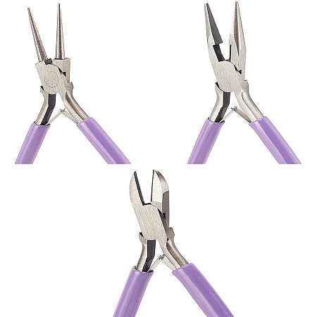 SUNNYCLUE 3Pcs Jewelry Pliers 4.7 Inch Professional Pliers Tools with Side Cutting Pliers, Long Chain Nose Pliers, Round Nose Pliers for Jewelry Repair Wire Wrapping Crafts Making Supplies, Lilac