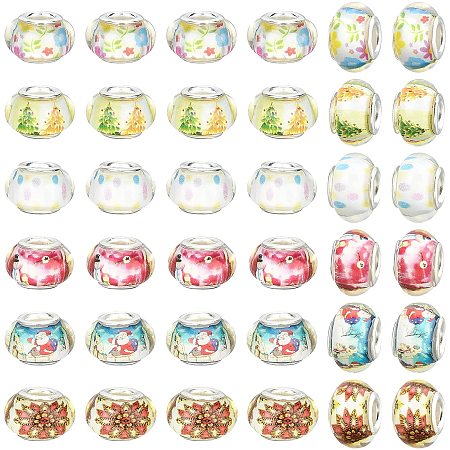 NBEADS 60 Pcs 6 Styles Christmas Beads Large Hole European Beads, Rondelle Spacer Beads Resin European Beads for Bracelet Jewelry Making Christmas Charms