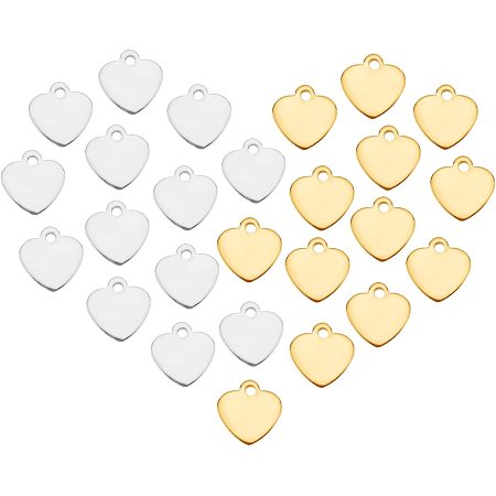 DICOSMETIC 200Pcs 2 Colors Stainless Steel Heart Stamping Blank Tag Golden Heart Shape Charms Anti-Allergic Charms with Storage Box for Valentine's Day Jewelry Craft Making