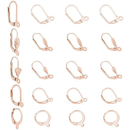 PandaHall 20pcs 5 Styles Leverback Earring Findings 304 Stainless Steel Rose Gold Leverback French Earring Hooks Open Loop Leverback Earring Hoop for Earring Making