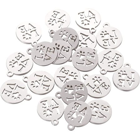 DICOSMETIC 20pcs Stainless Steel Flat Round with Word Love Charms Love Word Pendants with Animal Pet Pawprintn Message Charms for Bracelet Necklace Earrings Making