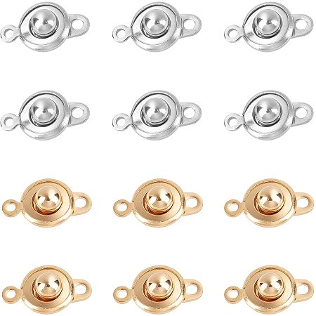 UNICRAFTALE 12 Sets 2 Colors Snap Clasps for Necklace Stainless Steel Jewelry Clasps Round Snap Clasps Fastener Clasp for Necklace Bracelet DIY, 1.5mm Hole Golden and Stainless Steel Color