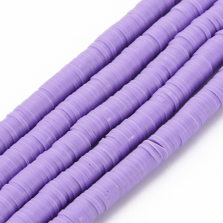 Honeyhandy Handmade Polymer Clay Bead Strands, Heishi Beads, Disc/Flat Round, Lilac, 6x0.5~1mm, Hole: 2mm, about 320~447pcs/strand, 15.74 inch~16.92 inch