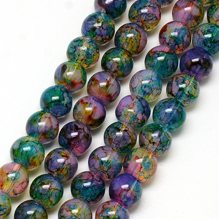 Nbeads Baking Painted Glass Beads Strands, Imitation Opalite, Round, SeaGreen, 6mm, Hole: 1.3~1.6mm; about 133pcs/strand, 31.4