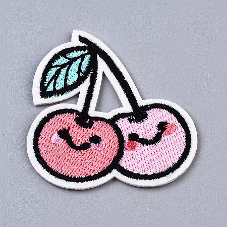 Honeyhandy Cherry Appliques, Computerized Embroidery Cloth Iron on/Sew on Patches, Costume Accessories, Pink, 54.5x53x1.5mm