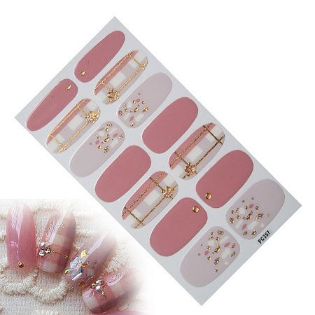 Honeyhandy Full Cover Nail Art Stickers, Self-adhesive, For Nail Tips Decorations, Grid Pattern, Colorful, 10.5x5.7cm