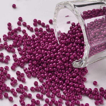 FGB 11/0 Baking Paint Glass Seed Beads, Round, Deep Pink, 2.3x1.5mm, Hole: 1mm, about 5300pcs/50g