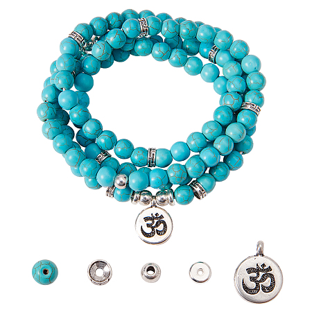 SUNNYCLUE DIY Bracelets Making, with Synthetic Turquoise Beads, Tibetan Style Alloy Pendants, Tibetan Style Bead Spacers and Brass Bead Spacers, Elastic Cords, Antique Silver & Silver