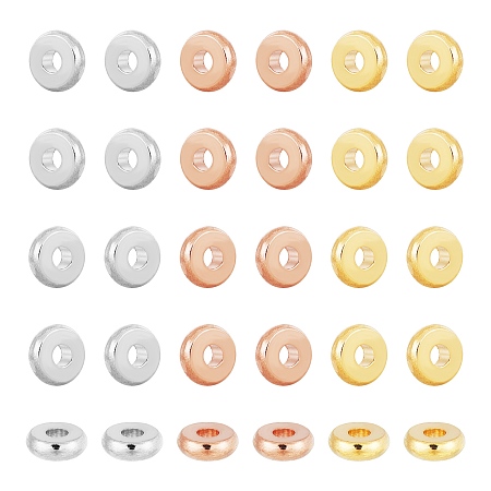 ARRICRAFT Brass Spacer Beads, Flat Round, Mixed Color, 6x2mm, Hole: 2mm, 3 colors, 50pcs/color, 150pcs