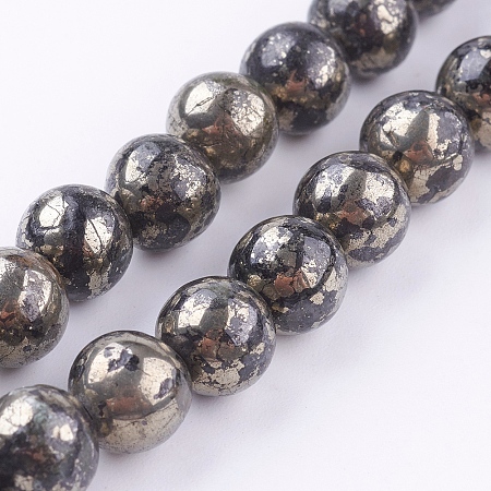 Arricraft Natural Pyrite Beads Strands, Round, 8mm, Hole: 1mm, about 48pcs/strand, 16 inches