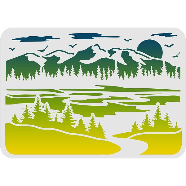 FINGERINSPIRE Mountains View Stencils 11.7x8.3 inch Plastic Forest ...