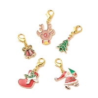 Christmas Theme Alloy Enamel Pendant Decorations, Lobster Clasp Charms, Clip-on Charms, for Keychain, Purse, Backpack Ornament, Mixed Shapes, Mixed Color, 30~41mm, pendants: 16~26.5x13~24x2.5~3mm