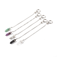 Honeyhandy Natural Mixed Gemstone Dowsing Pendulum Pendants, with 304 Stainless Steel Split Key Rings, Bullet, Stainless Steel Color, 220~225x2.5mm