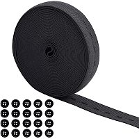 DIY Clothing Adjust Elastic Kits, with Resin Buttons, Flat Elastic Cord/Bands with Buttonhole, Black, 20mm; about 10m/roll, 1roll/set