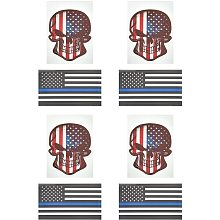 SUPERFINDINGS 8pcs 2 Style Rectangle US Flag Car Decals Plastic Thin Blue Line American Flag Stickers and Skull USA Flag Emblem Self Adhesive Stickers for Motorcycles Cars Trucks