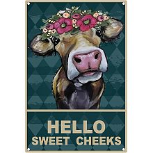 CREATCABIN Funny Metal Tin Signs Hello Sweet Cheeks Cow Wall Decor Vintage Retro Poster Paintings Decoration for Farm Home Bedroom Livingroom Bathroom Indoor Outdoor 12 x 8 Inch