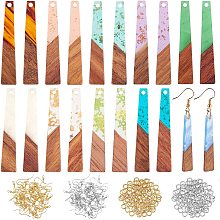 OLYCRAFT 200pcs Trapezoid Resin Wooden Earring Pendants Resin Walnut Wood Earring Makings Kit Vintage Resin Wood Statement Jewelry with Earring Hooks Jump Rings for Jewelry Making - 10 Styles