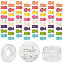 SUNNYCLUE 1 Box 65Pcs 8 Colors Fish Synthetic Turquoise Beads Fish Bead Spacer Beads with 11 Yard Elastic Thread for DIY Jewerly Making Necklace Bracelet Earrings, Random Color