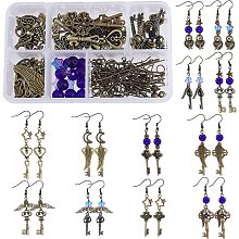 SUNNYCLUE DIY 12 Pairs Skeleton Key Dangle Earrings Making Kit Key Lock Wing Alloy Pendants Jump Rings & Earring Hooks for Beginners Jewelry Making Supplies, Antique Bronze