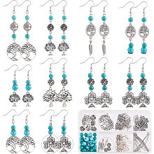 SUNNYCLUE 1 Box DIY 10 Pairs Tibetan Style Tree of Life Charms Celtic Knot Charm Earring Making Kit Hollow Charms for Jewelry Making Synthetic Turquoise Beads Flower End Caps Adult Women Craft