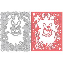 GLOBLELAND Happy Easter Frame Metal Cutting Dies Rabbits and Eggs Stencils for DIY Scrapbooking Easter Cards Making Album Envelope Decoration,Matte Platinum