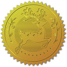 CRASPIRE 100pcs Gold Foil Certificate Seals Deer Embossed Gold Certificate Seals 2" Round Self Adhesive Embossed Stickers for Invitations Graduation Monogram Seals